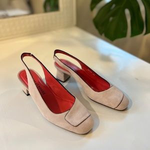 Pas De Rouge slingback block heel suede pump, Blush - 36/6
